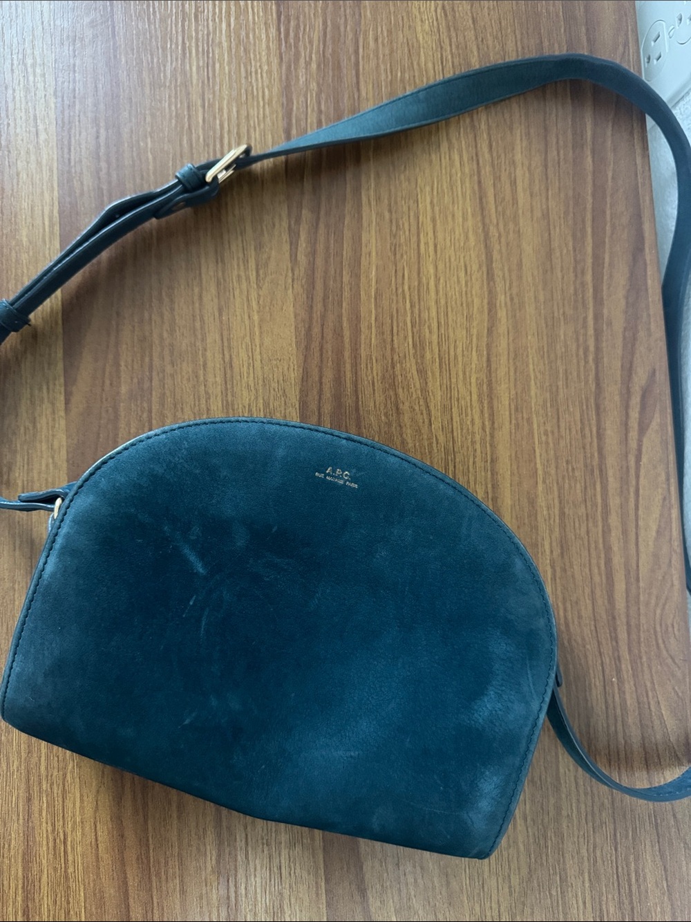 A.P.C. Suede Half-Moon Crossbody in Deep Teal